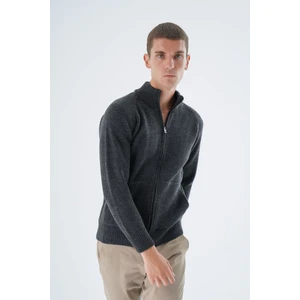 Trist Star Erkek Antrasit Dik Yaka Fermuarlı Düz Cepli Yün Triko Örme Hırka TRIST-5335