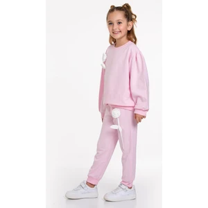 Gül Detaylı Paçası Lastikli Pudra Renk Kız Çocuk Eşofman Takımı