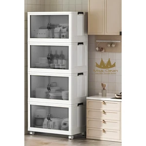 4'lü Özel Set Çok Amaçlı Kapaklı Portatif İstiflenebilir Organizer Dolap Tekerlekli