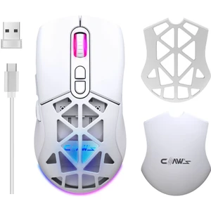 Nexus Air V1 Kablosuz 10000 Dpi Pixart PMW3325 Sensör Makro Yazılımlı & Değiştirilebilir Kapaklı RGB Kablosuz Gaming Mouse - Beyaz (2.4 GHz Kablosuz + BT5.1 + Type-C ile Kullanım Desteği)