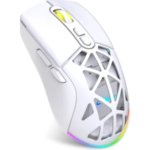 Nexus Air V1 Kablosuz 10000 Dpi Pixart PMW3325 Sensör Makro Yazılımlı & Değiştirilebilir Kapaklı RGB Kablosuz Gaming Mouse - Beyaz (2.4 GHz Kablosuz + BT5.1 + Type-C ile Kullanım Desteği)