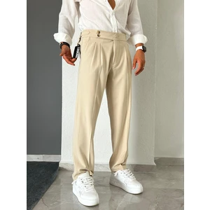 LA 1 END Italyan Model Tokalı Ayarlanabilir Kemer Pileli Baggy Kumaş Pantalon