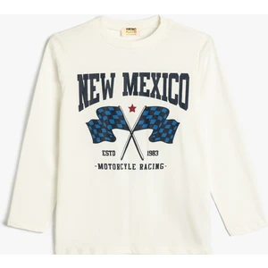 Tişört Uzun Kollu Bisiklet Yaka Yarış Temalı Baskı Detaylı Pamuklu