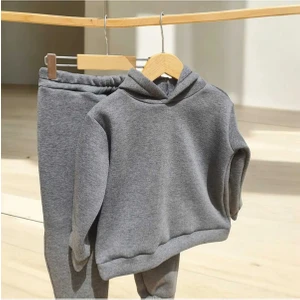 Bebeğime Çorap Çocuk Alt Üst Eşofman Kapüşonlu Kalın Kumaş Ikili Takım - Üç Iplik Şardonlu