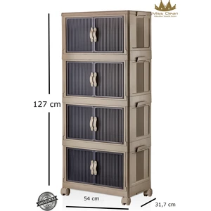 4'lü Özel Set Çok Amaçlı Kapaklı Portatif İstiflenebilir Organizer Dolap Tekerlekli