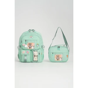 Kawaii Kore Tarzı Aksesuarlı Ilkokul Sırt Çantası Kız ve Isı Yalıtımlı Termoslu Beslenme Çantası Set