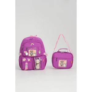 Kawaii Kore Tarzı Aksesuarlı Ilkokul Sırt Çantası Kız ve Isı Yalıtımlı Termoslu Beslenme Çantası Set