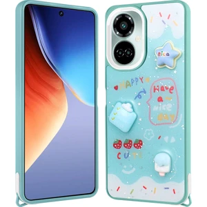 Cepte Aksesuar Tecno Camon 19 Pro Kılıf Parlayan Sıvılı Simli Kabartma Figürlü Zore Cevze Kapak-Yeşil