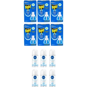 Elektrolikit Sinek Kovucu Yedek Şişe 45 Gece 6 Adet+Nivea Rollon Fresh Naturel 25 ml 6 Adet