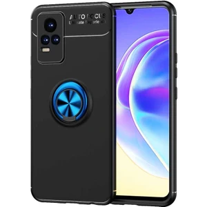 Cepte Aksesuar Vivo V21E Kılıf Zore Ravel Silikon Kapak-Siyah-Mavi