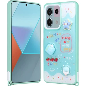 Cepte Aksesuar Xiaomi Redmi Note 13 Pro 5g Kılıf Parlayan Sıvılı Simli Kabartma Figürlü Zore Cevze Kapak-Yeşil