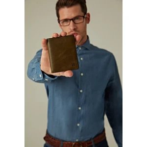 Helmbrook London Dayton Erkek Haki Çok Renkli Deri Ince Tasarım Çok Bölmeli  Rfid Korumalı Cüzdan