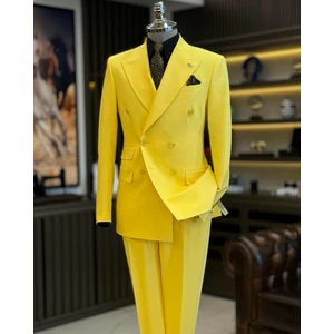 İtalyan stil slim fit kruvaze ceket pantolon takım elbise sarı T12600