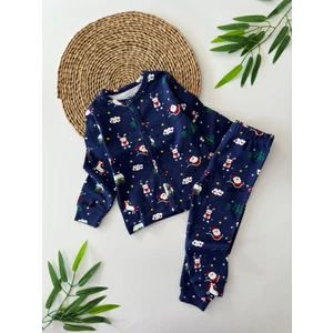 Miniğimin Cicileri Yılbaşı Kardanadam Baskılı Pijama takımı Lacivert