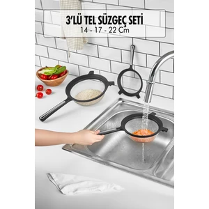 EW's Kitchenware Tencereye Takılabilen 3'lü Tel Süzgeç Seti (14CM-17CM-22CM)