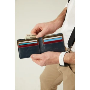 Helmbrook London Eldridge Erkek Lacivert Çok Renkli Deri Ince Tasarım Çok Bölmeli  Rfid Korumalı Cüzdan