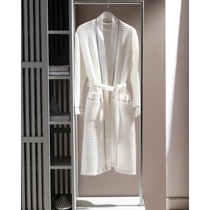 Pathier %100 Pamuk Kimono Unisex Bornoz - Beyaz/gri