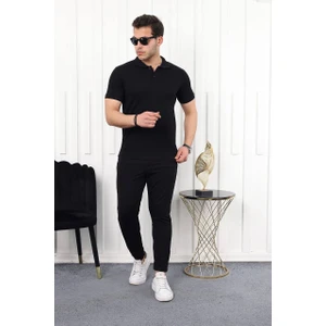 Erkek Polo Yaka T-Shirt Iki Iplik Eşofman Altı Regular Fit Eşofman Takımı