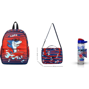 GENC DIJITAL BASKI Köpek Balığı Desenli Anaokulu Kreş Sırt Çantası Set 3 Parça