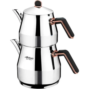 Elmas Serisi Bakalit Aile Boy Çelik Çaydanlık Takımı Siyah Bakır