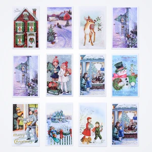 12li Simli Kartpostal Seti, Yılbaşı, Kırmızı Ev ve Kardan Adam