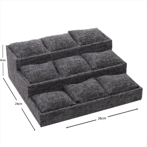 Bijuteri Net 3 Basamaklı Keten Kumaş Yastıklı Stand