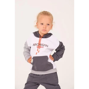 Erkek Çocuk Kapüşonlu Nakışlı Sweatshirt - Antrasit