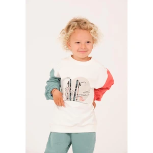 Erkek Çocuk Renkli Baskı Nakış Detaylı Sweatshirt - Mint