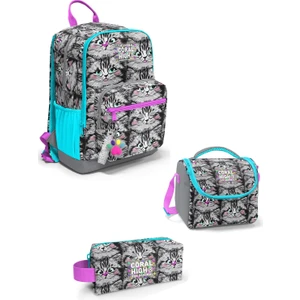 Coral High Gri Kedi Desenli 3’lü Okul Çanta Seti 3SET23638
