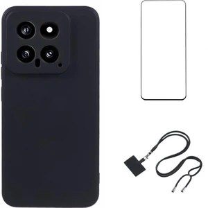 4U Sky Wanlonfeng Rb1 Serisi Xiaomi 14 Kılıf Yumuşak Astar Tpu Telefon Kapağı Ekran Koruyucu + Kordon-Siyah (Yurt Dışından)