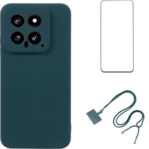 4U Sky Wanlonfeng Rb1 Serisi Xiaomi 14 Kılıf Yumuşak Astar Tpu Telefon Kapak ile Ekran Koruyucu + Kordon-Ordu Yeşil (Yurt Dışından)