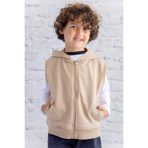 Çocuk Basic Kapüşonlu Yelek - Bej