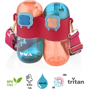 Tkk Tek Gövde Çift Hazneli Pipetli-Pipetsiz Kullanım Askı Aparatlı Çocuk Su Şişesi - 800 Ml.