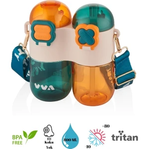 Tkk Tek Gövde Çift Hazneli Pipetli-Pipetsiz Kullanım Askı Aparatlı Çocuk Su Şişesi - 800 Ml.