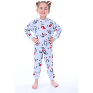 Bunny Hopp 3-8 Yaş Yılbaşı Temalı Kedi Desenli Uzun Kollu Kız Çocuk Pijama Takımı