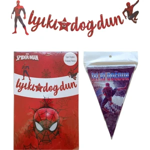 Ngüzel Party Örümcek Adam Spiderman Iyi Ki Doğdun Kaligrafi Banner ve Iyi Ki Doğdun Üçgen Flama