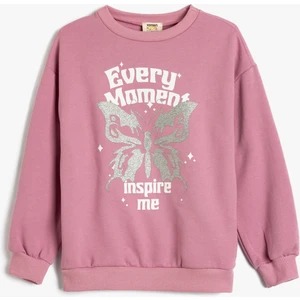 Sweatshirt Kelebek Baskılı Uzun Kollu Bisiklet Yaka