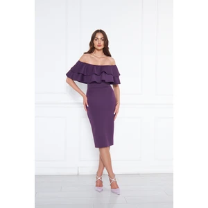 Kadın Carmen Yaka Esnek Kumaş Düşük Omuz Midi Boy Abiye Kalem Elbise