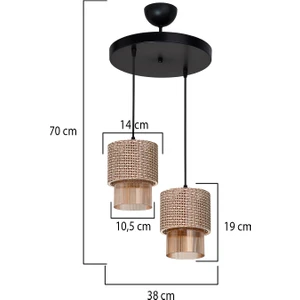Dalya Ikili Avize Siyah Hasır Bal Optik Camlı
