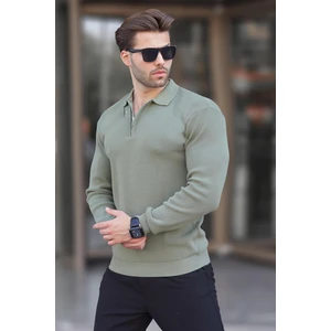 Haki Polo Yaka Fermuarlı Uzun Kollu Erkek Kazak 7240