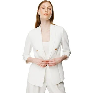 Düğmeli Vatkalı Ekru Kadın Ceket 24EKL05204