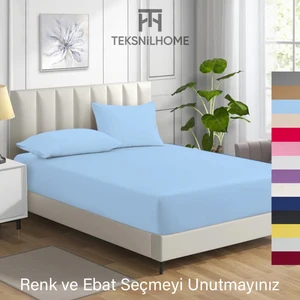 Teksnil Home | Ranforce | Pamuklu  Tek Kişilik Mavi  Lastikli Çarşaf | 14 Renk | Fıtted | 90X190