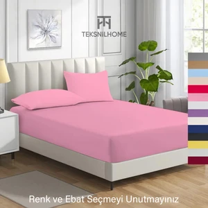 Teksnil Home | Ranforce | Pamuklu  Tek Kişilik Pembe  Lastikli Çarşaf | 14 Renk | Fıtted | 120X200