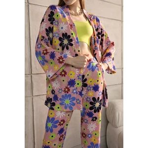 Kadın Çiçek Desenli Kimono Takımı