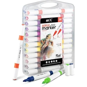 Art-X Acrylic Marker Duo Marker Çift Uçlu Su Bazlı Boyama Kalemi 24 Renk Set