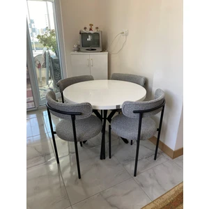 Enxne Shop Yuvarlak Masa Sandalye Takımı, 4 Kişilik Mutfak Masası, 4 Adet Gri Sandalye , Mdf Yuvarlak Beyaz Masa 90 x 90