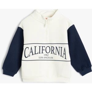 Sweatshirt Dik Yaka Yarım Fermuarlı Baskı Detaylı