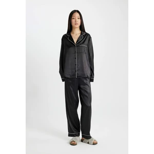 Pijama Takımı Saten Uzun Kollu Üst Beli Lastikli Uzun Alt-Fall in Love C9444AX24AU