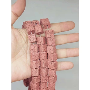 Yaşam Tohumu Çeyrek Dizi (9cm Uzunluğundadır!) Lav Taşı Pembe Küp Şekilli Çeyrek Dizi 12*12MM (51626)
