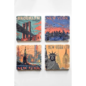 Stone World El Yapımı Doğal Taş Bardak Altlığı 4'lü Takım - New York